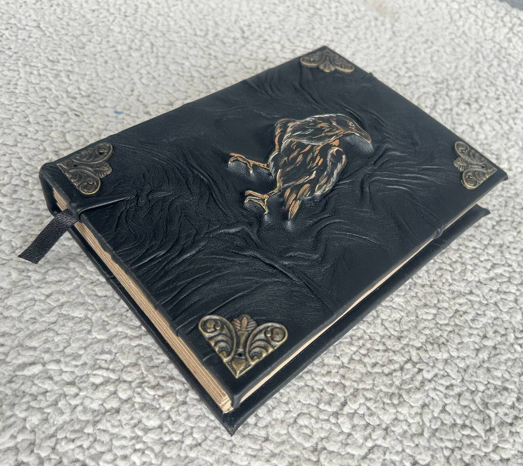The Avenger Raven – Handcrafted Black Leather Grimoire | Mystical A5 Journal for Witches, Shadow Work & Fantasy Writing