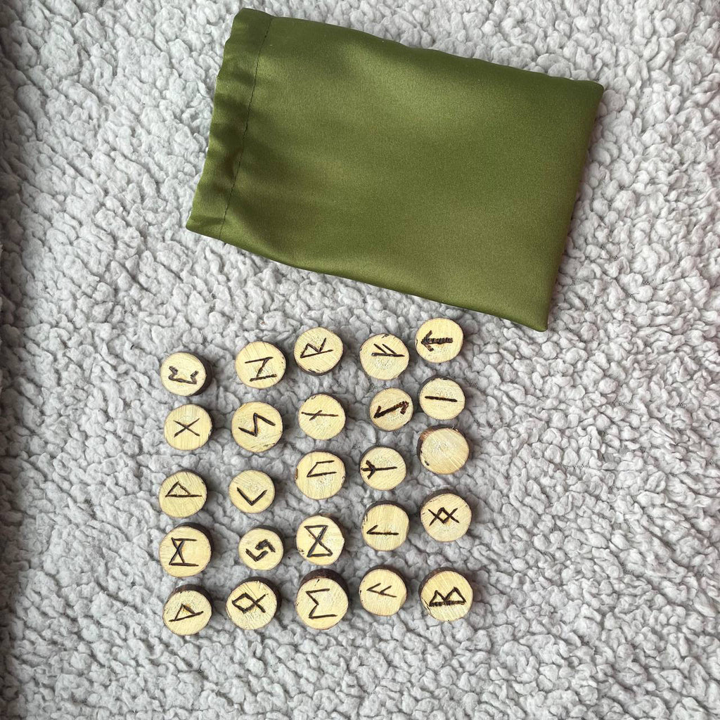 Handcrafted Elder Futhark Rune Set – 24 + 1 Blank Rune – Ash Wood Norse Divination Runes