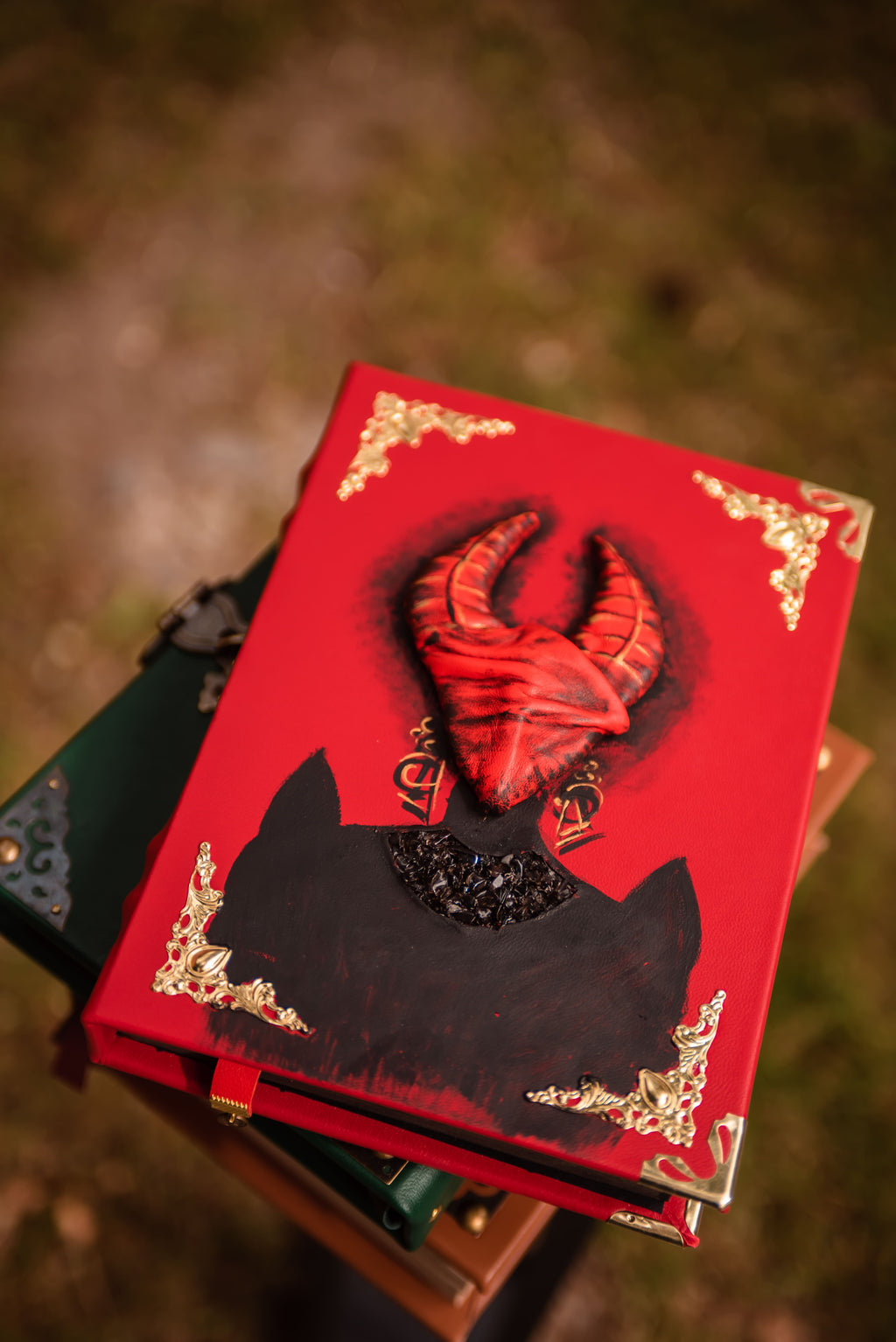 Red Priestess Grimoire | Lilith Demon Leather Book of Shadows | Horned Goddess Dark Magic Journal