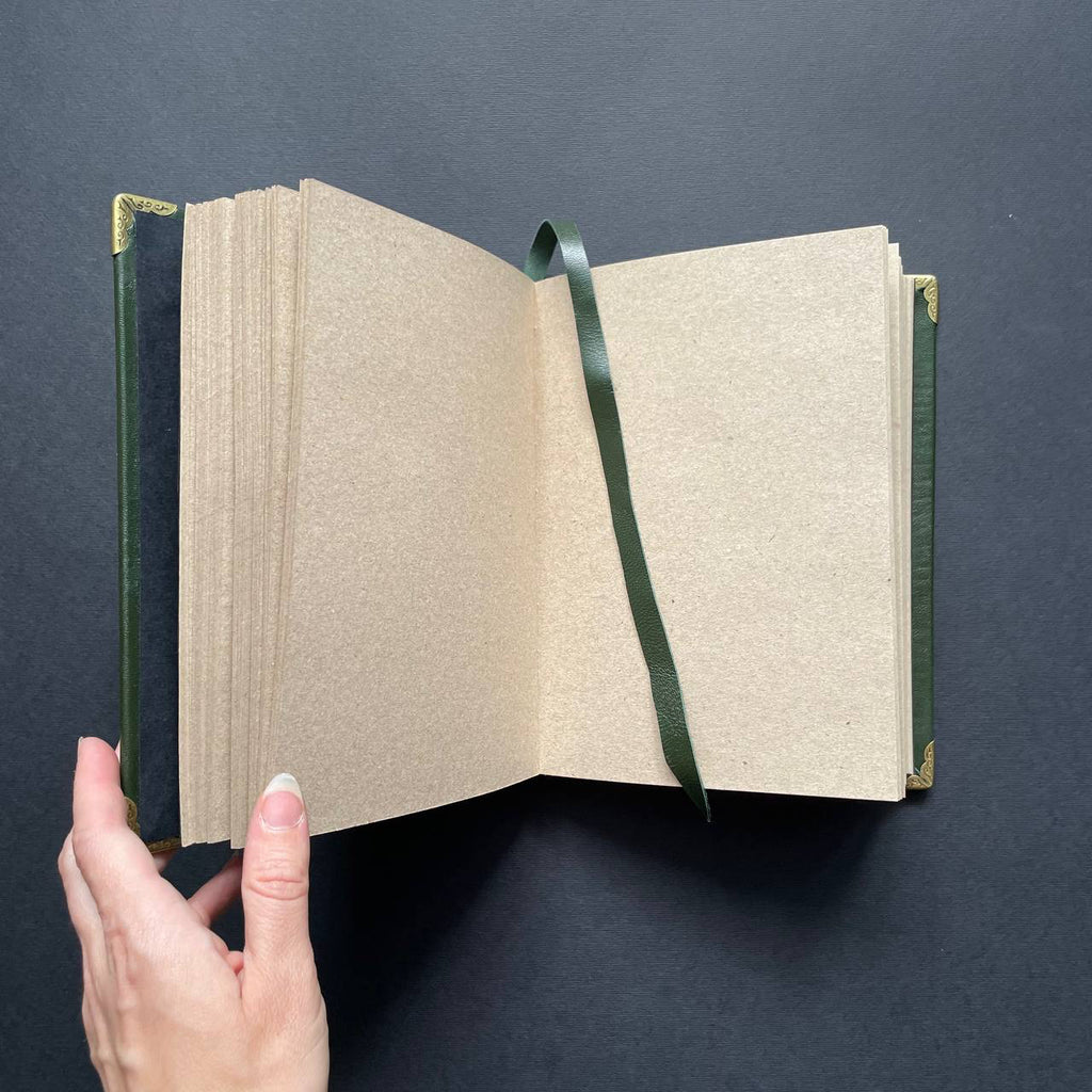 The Door to Fairyland Grimoire – Green Leather Journal with Working Door, Personalized Message