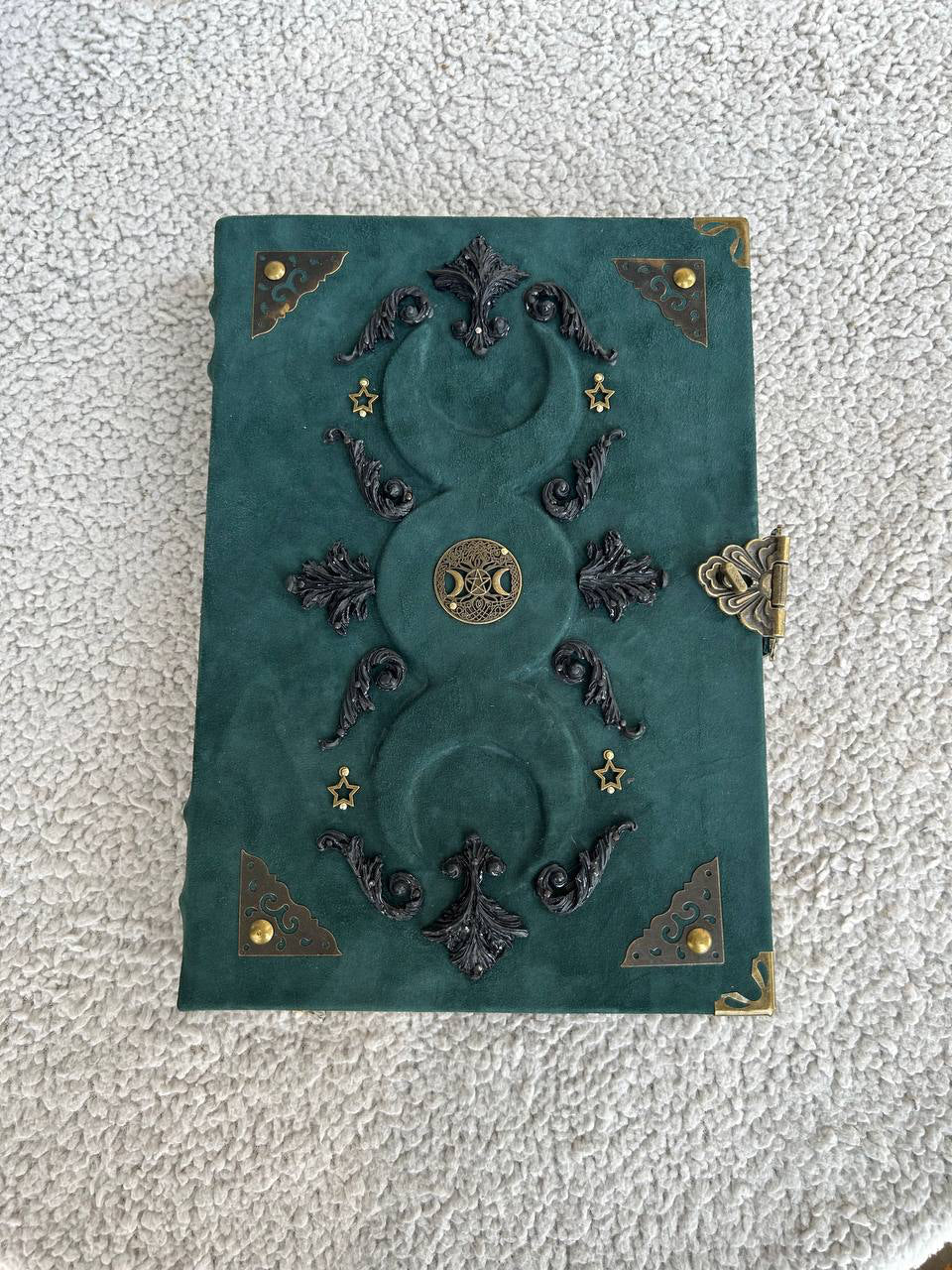 Triple Moon Grimoire - Handcrafted Lunar Witch Journal • Leather Book of Shadows
