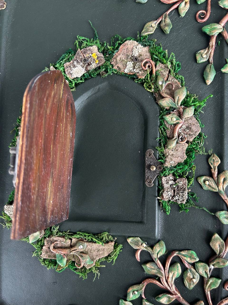 Secret Garden – A4 Handmade Enchanted Leather Grimoire with Miniature Door