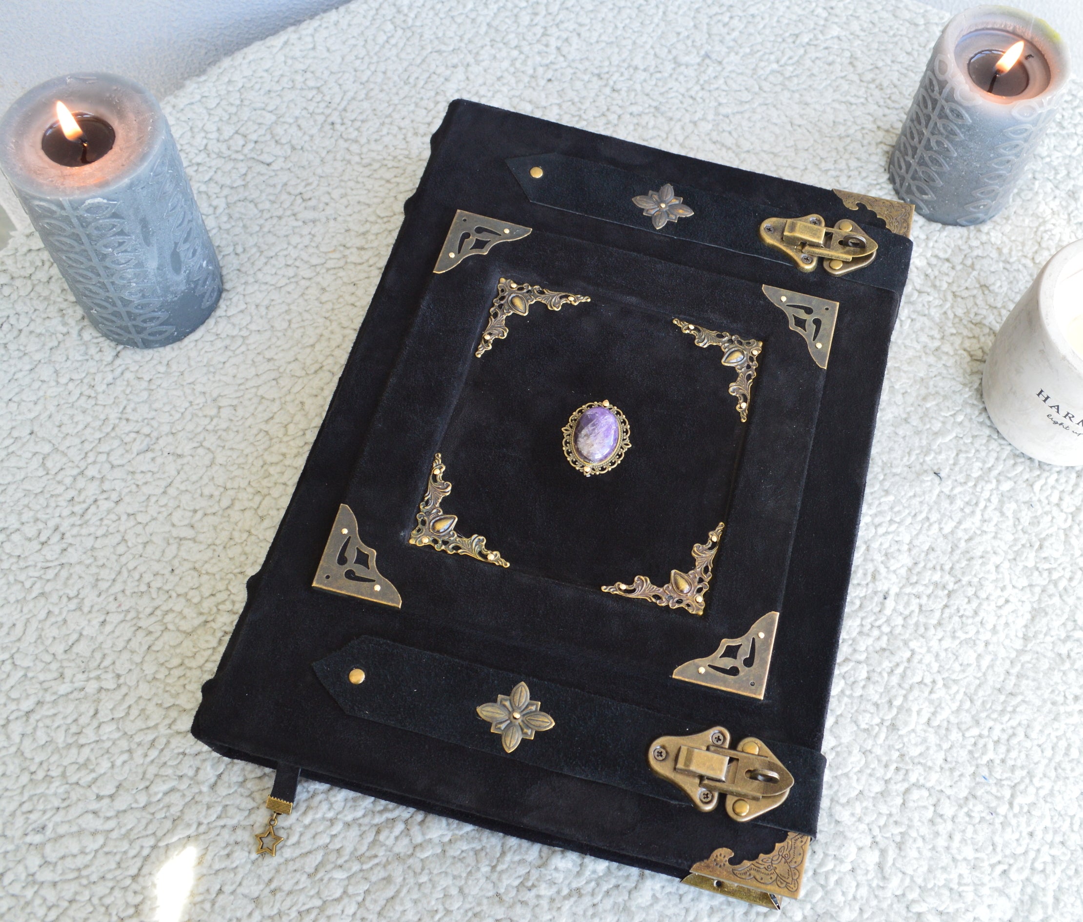 Elite Medieval Grimoire • A4 Handmade Leather Book of Shadows • Amethyst Witchcraft Journal