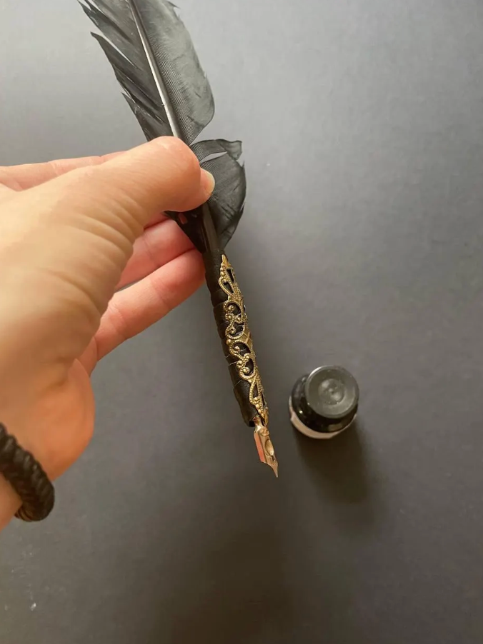 Black Goose Feather Quill Pen – Magical Writing Tool for Witchcraft & Grimoires