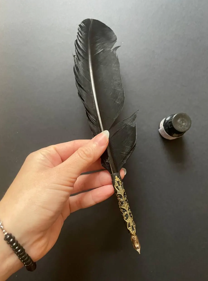 Black Goose Feather Quill Pen – Magical Writing Tool for Witchcraft & Grimoires