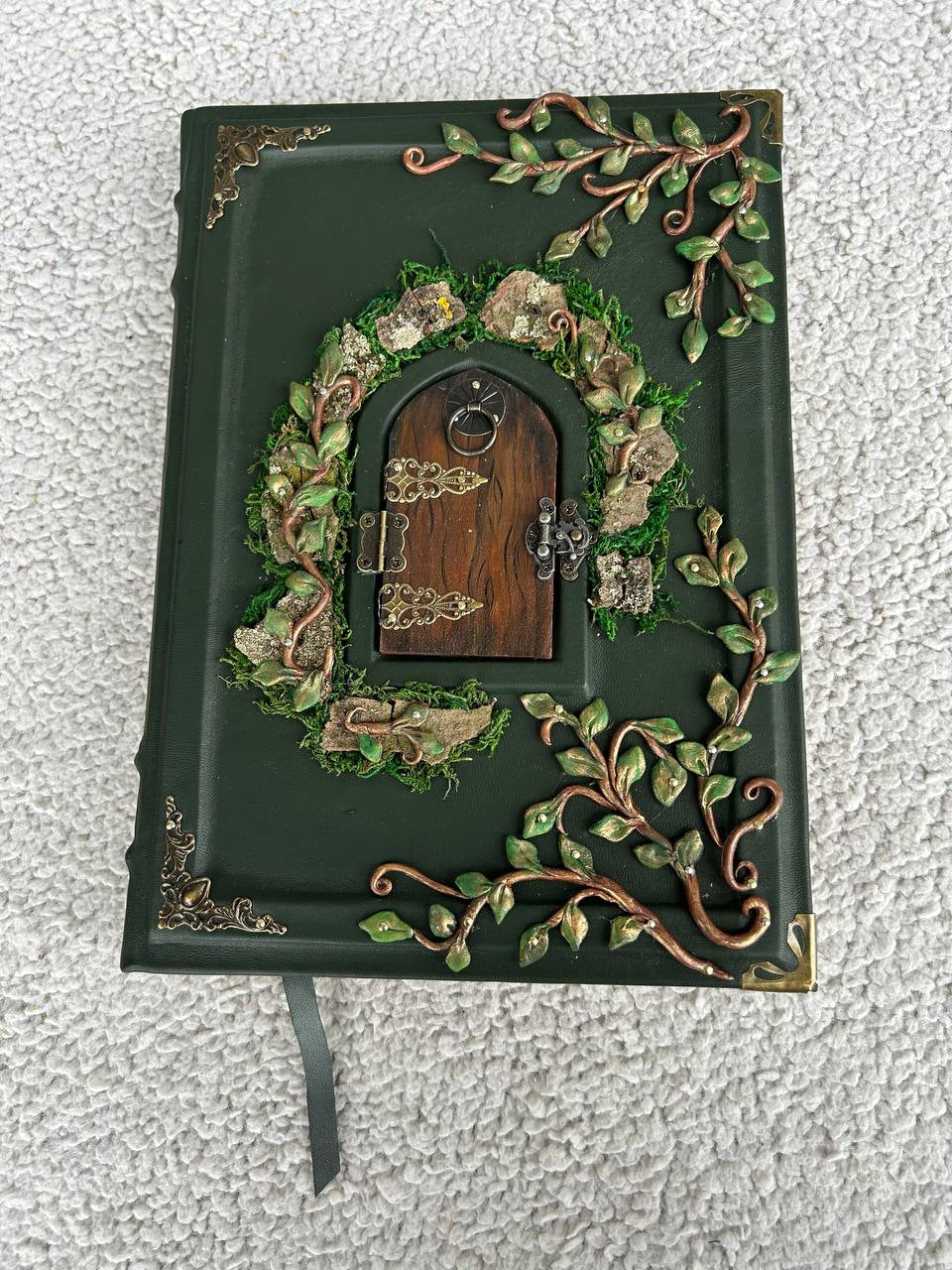 Secret Garden – A4 Handmade Enchanted Leather Grimoire with Miniature Door