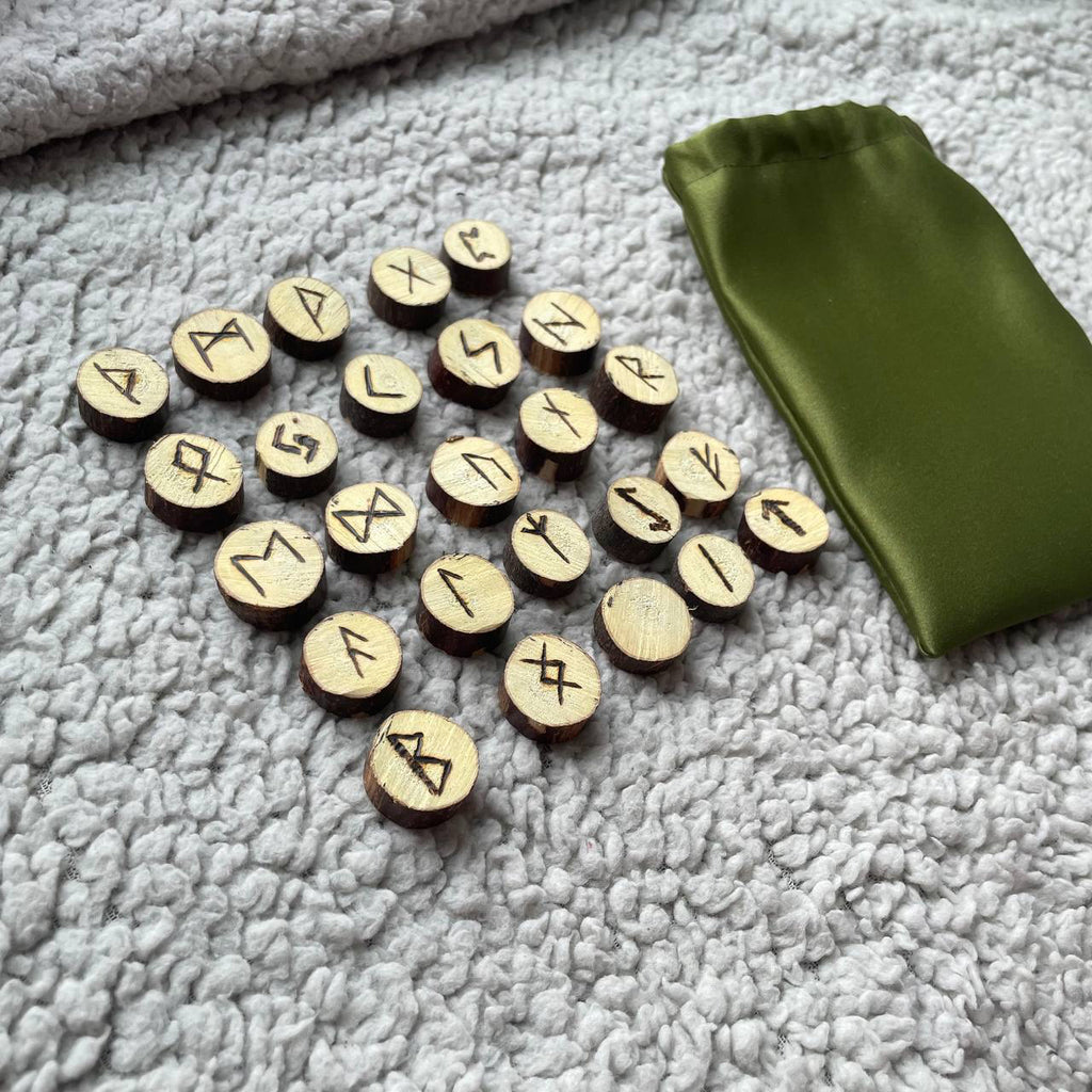 Handcrafted Elder Futhark Rune Set – 24 + 1 Blank Rune – Ash Wood Norse Divination Runes
