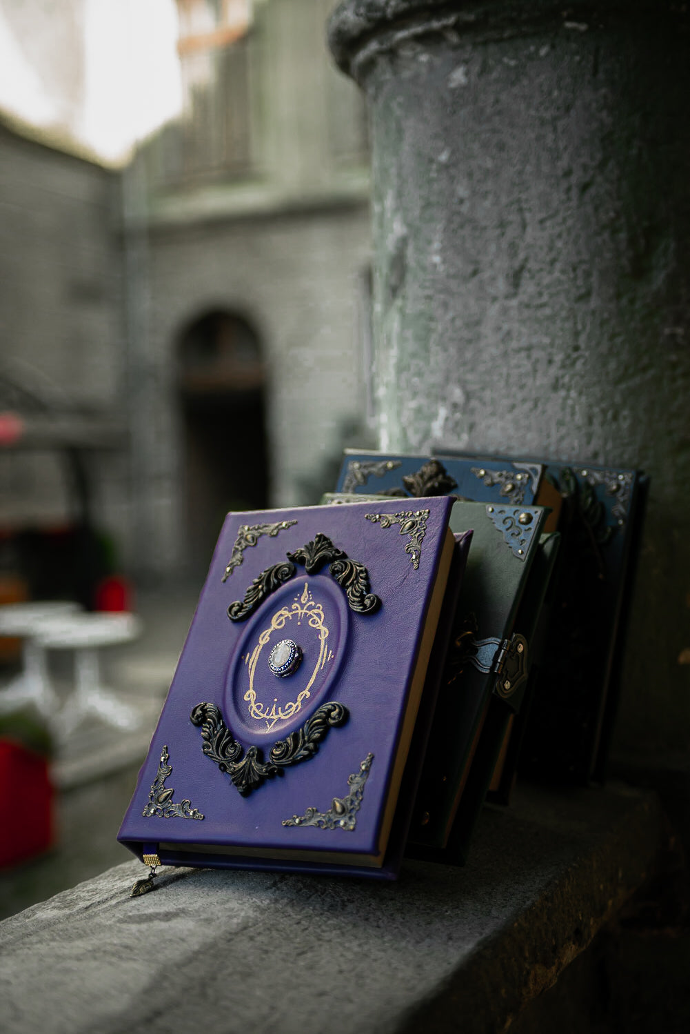 Rose Quartz Grimoire, Crystal Book of Shadows, Purple Leather Spell Book, Handmade Witch Journal
