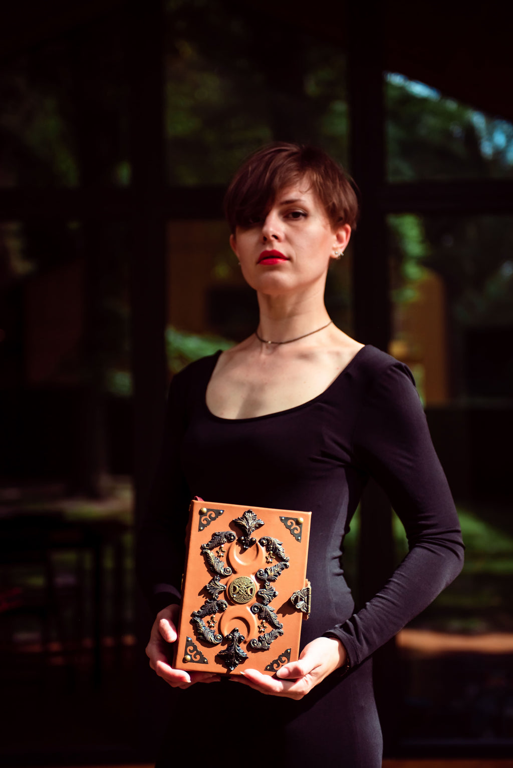 Black Moon Leather Grimoire | Handmade Gothic Book of Shadows | Witch Journal