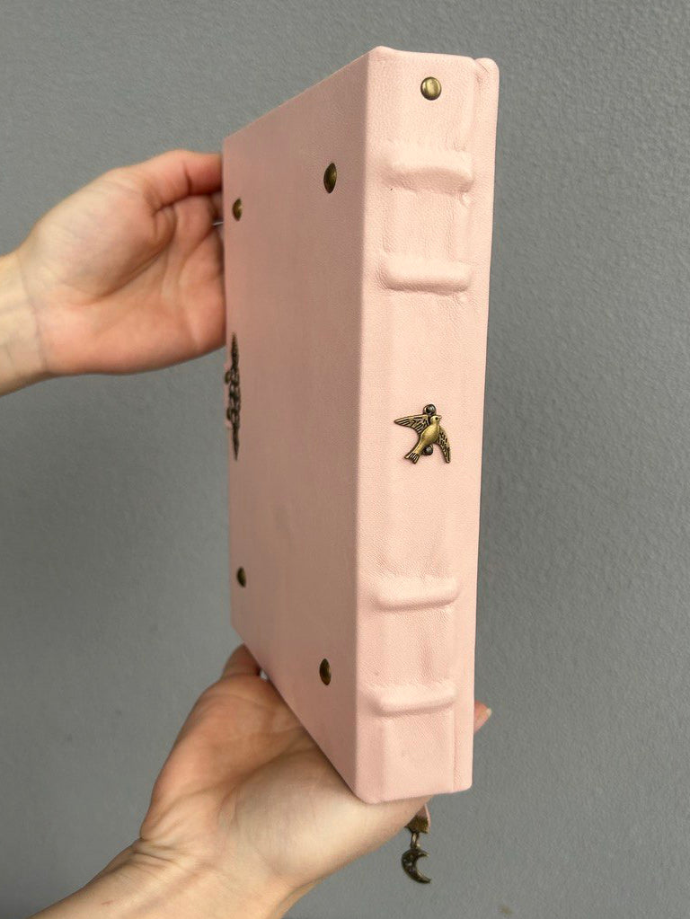 Powder Pink Amethyst Grimoire - Handmade Leather Witchcraft Journal • Heart-Lock Spellbook • Mystical Gift Book