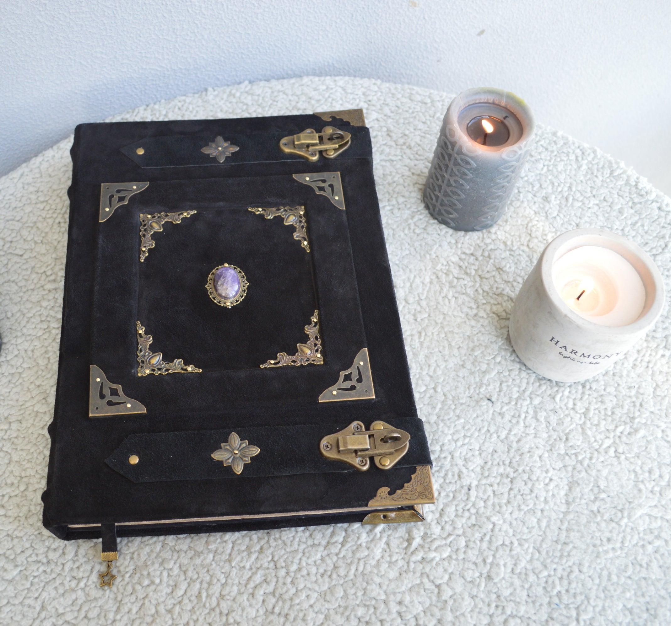 Elite Medieval Grimoire • A4 Handmade Leather Book of Shadows • Amethyst Witchcraft Journal