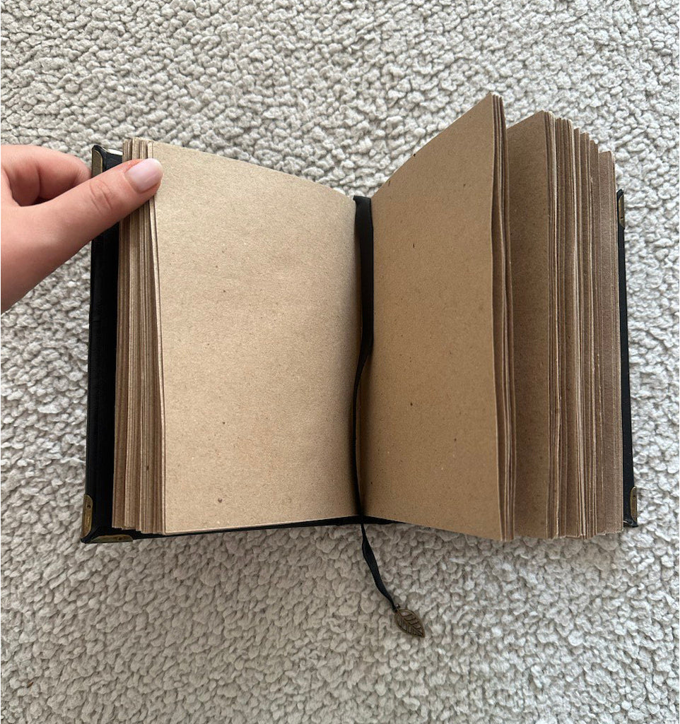 Tree of Life Genealogy Grimoire Handmade Black Leather Family History Journal • Space Endpaper