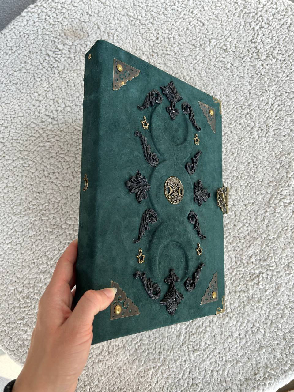 Triple Moon Grimoire - Handcrafted Lunar Witch Journal • Leather Book of Shadows