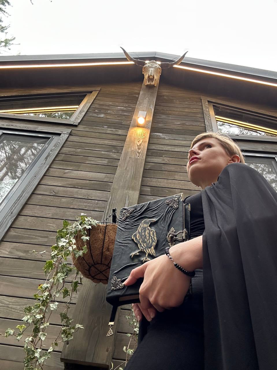 The Avenger Raven – Handcrafted Black Leather Grimoire | Mystical A5 Journal for Witches, Shadow Work & Fantasy Writing