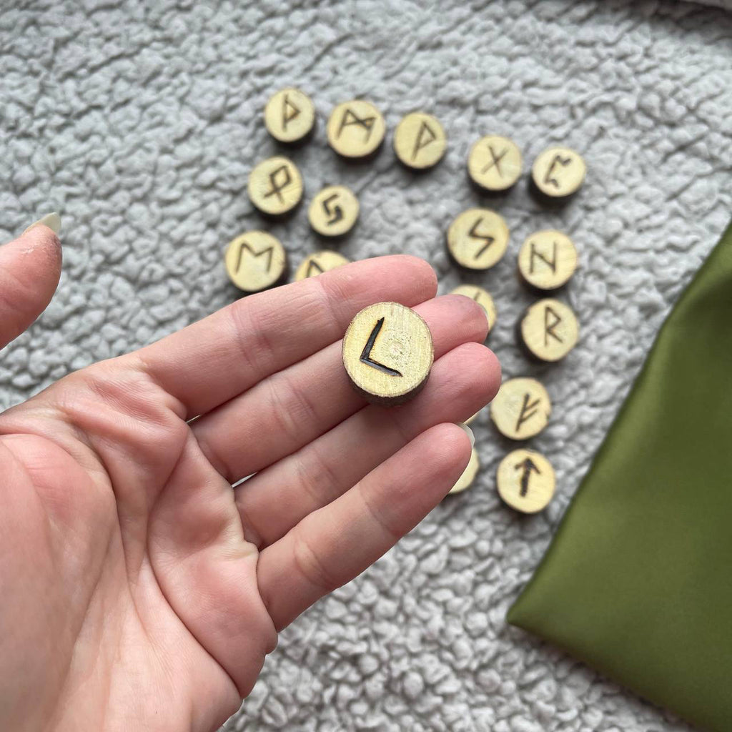 Handcrafted Elder Futhark Rune Set – 24 + 1 Blank Rune – Ash Wood Norse Divination Runes