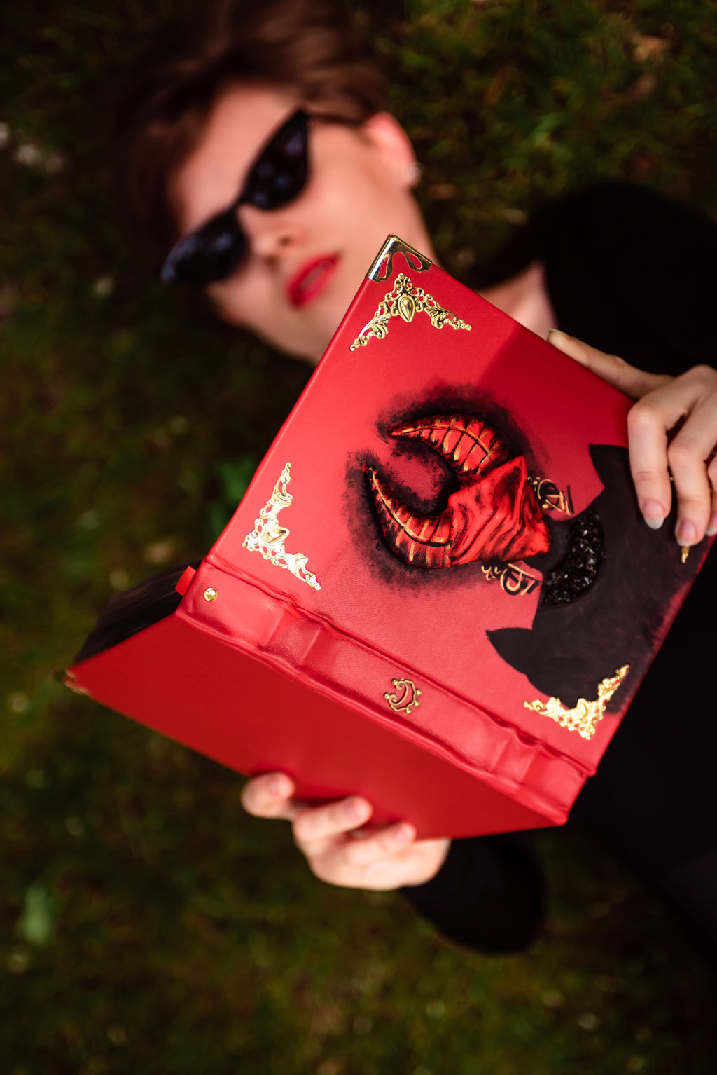 Red Priestess Grimoire | Lilith Demon Leather Book of Shadows | Horned Goddess Dark Magic Journal