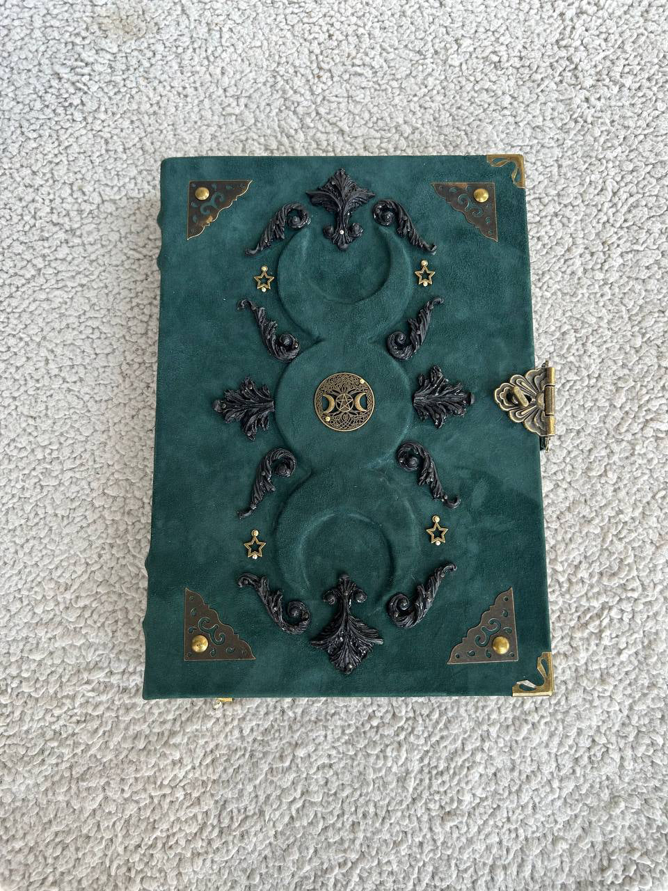 Triple Moon Grimoire - Handcrafted Lunar Witch Journal • Leather Book of Shadows