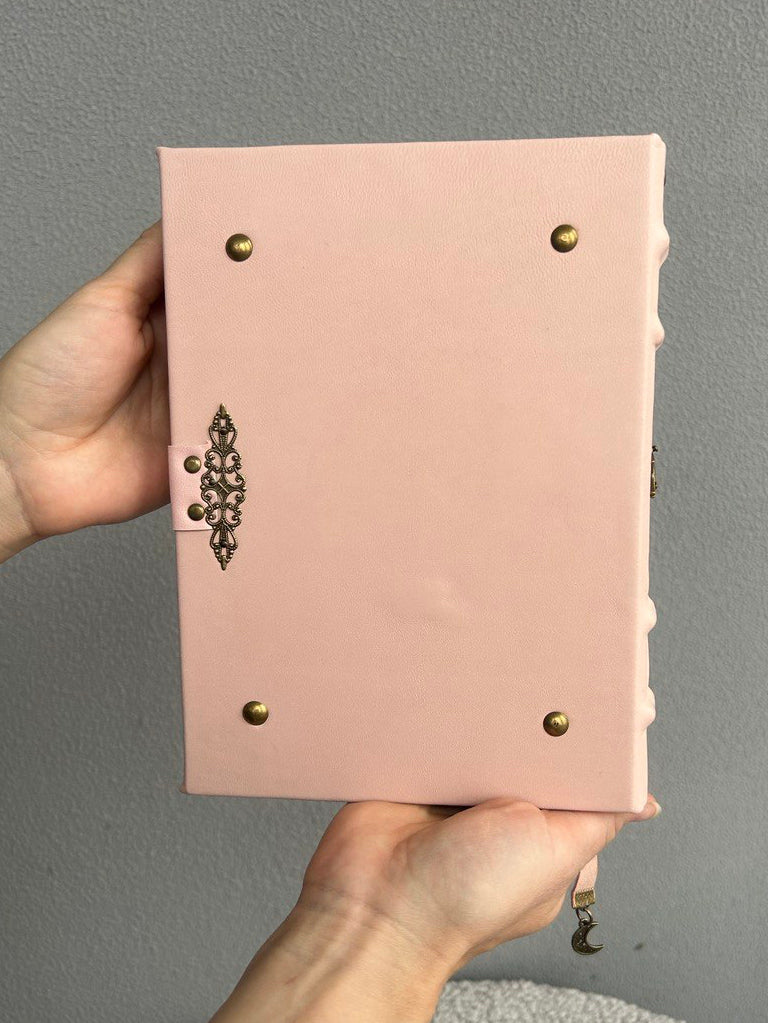 Powder Pink Amethyst Grimoire - Handmade Leather Witchcraft Journal • Heart-Lock Spellbook • Mystical Gift Book