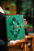 Green Moon Leather Grimoire | Handmade Triple Moon Journal for Witches & Spiritual Seekers