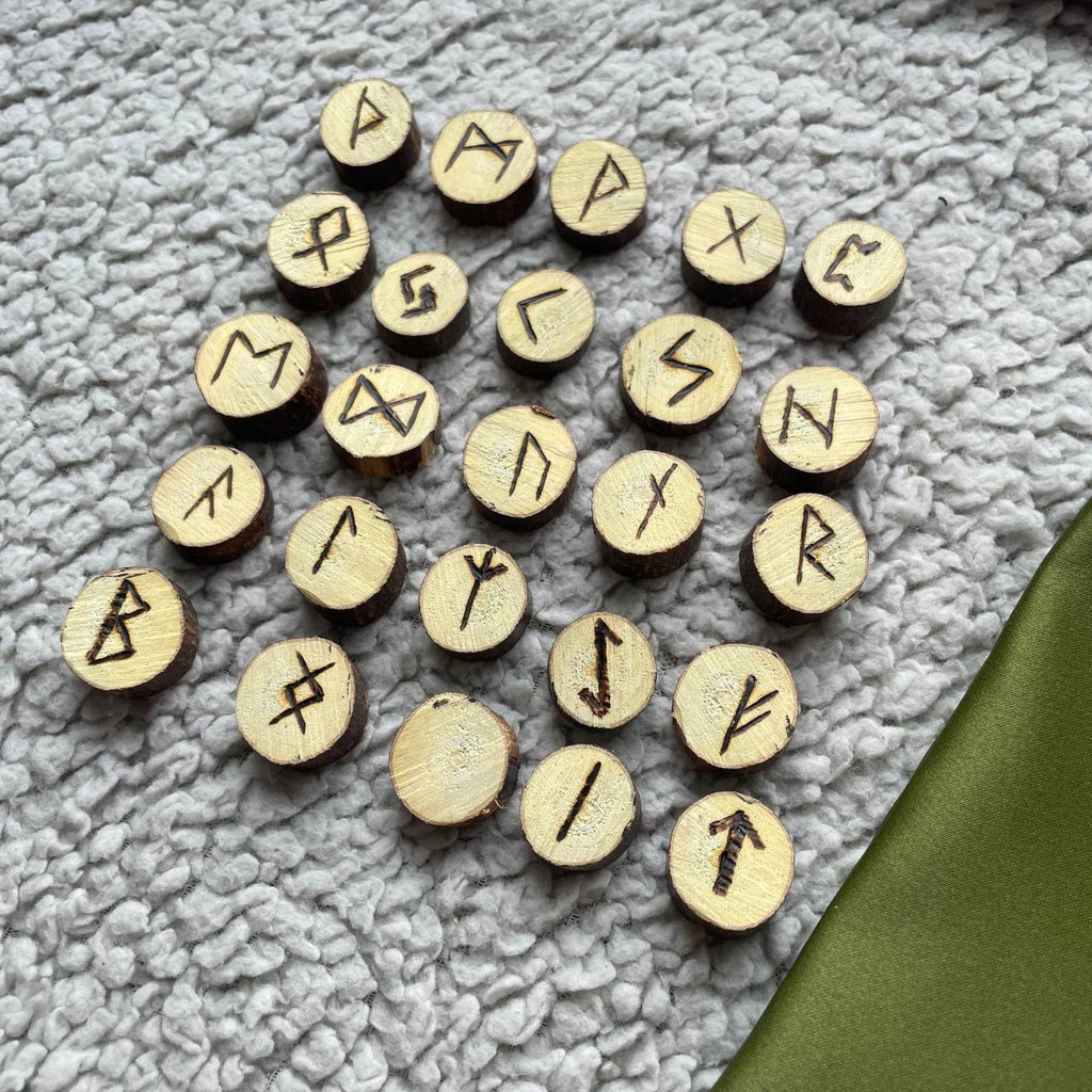 Handcrafted Elder Futhark Rune Set – 24 + 1 Blank Rune – Ash Wood Norse Divination Runes