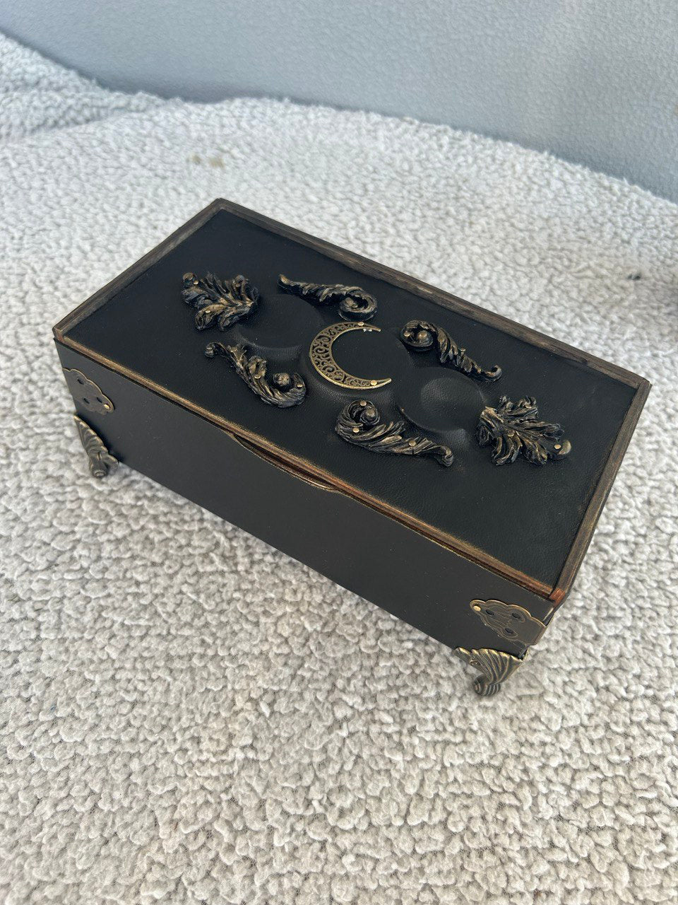 Gothic Black Leather Tarot Box – Witch Altar Storage for Runes & Jewelry