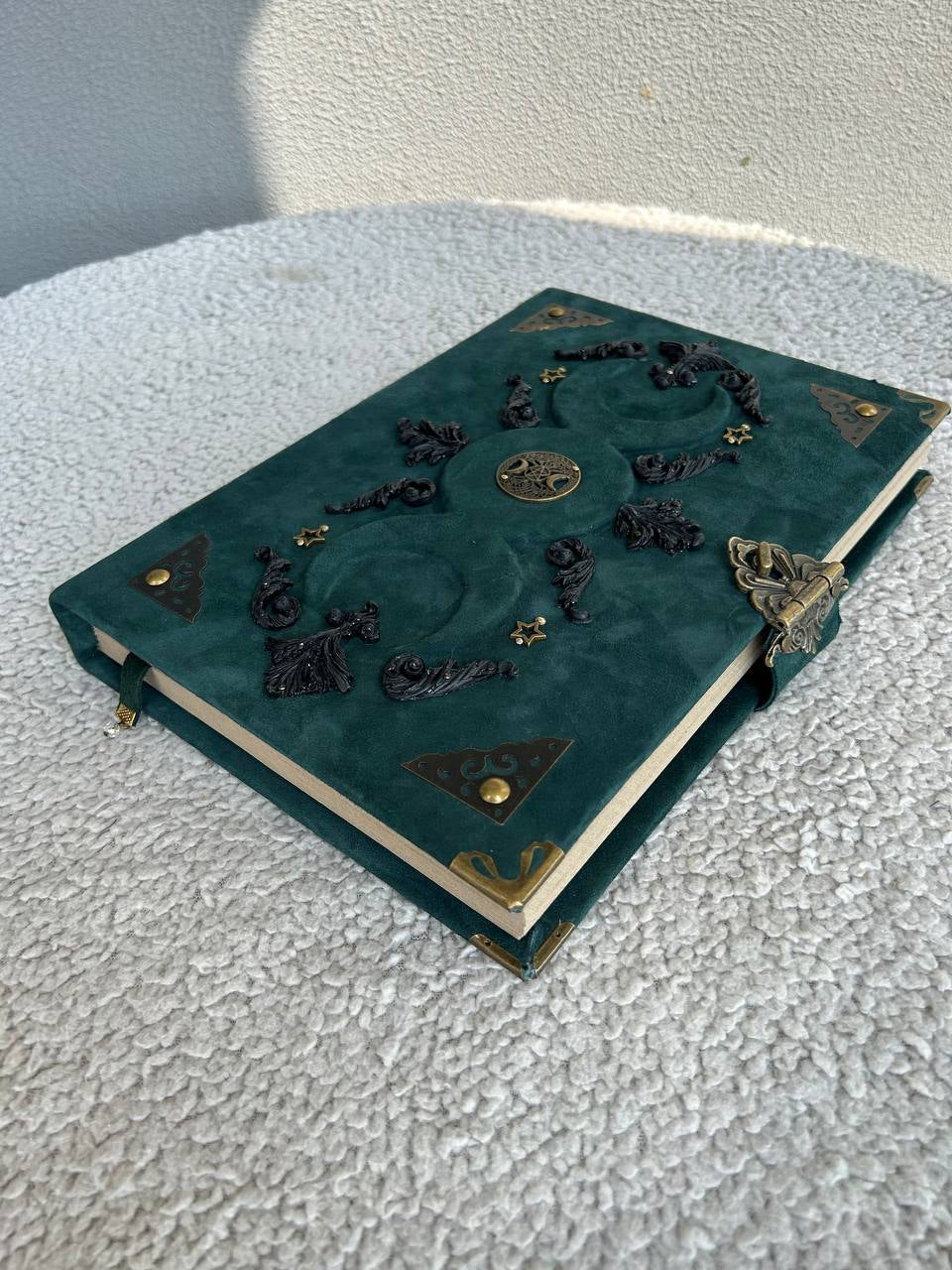Triple Moon Grimoire - Handcrafted Lunar Witch Journal • Leather Book of Shadows