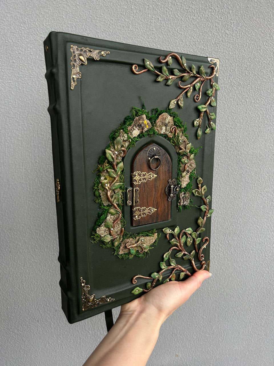 Secret Garden – A4 Handmade Enchanted Leather Grimoire with Miniature Door