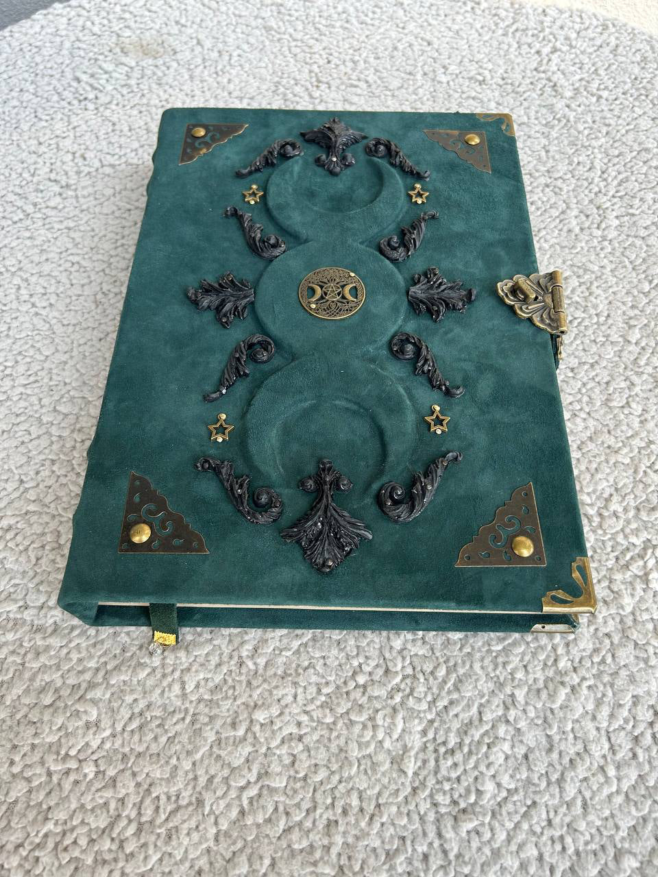 Triple Moon Grimoire - Handcrafted Lunar Witch Journal • Leather Book of Shadows