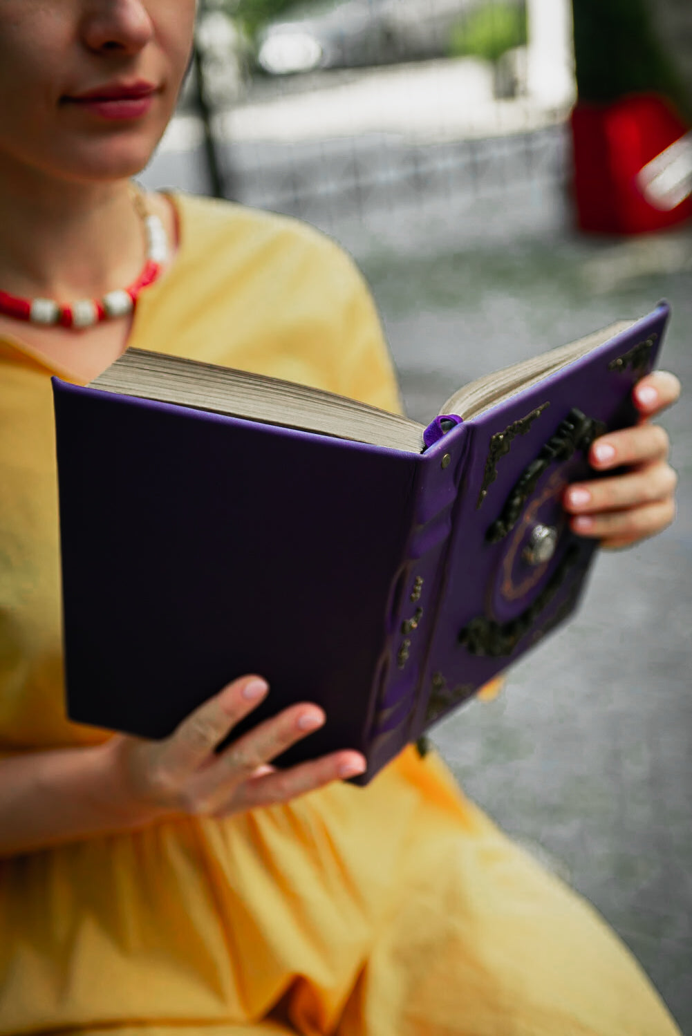 Rose Quartz Grimoire, Crystal Book of Shadows, Purple Leather Spell Book, Handmade Witch Journal