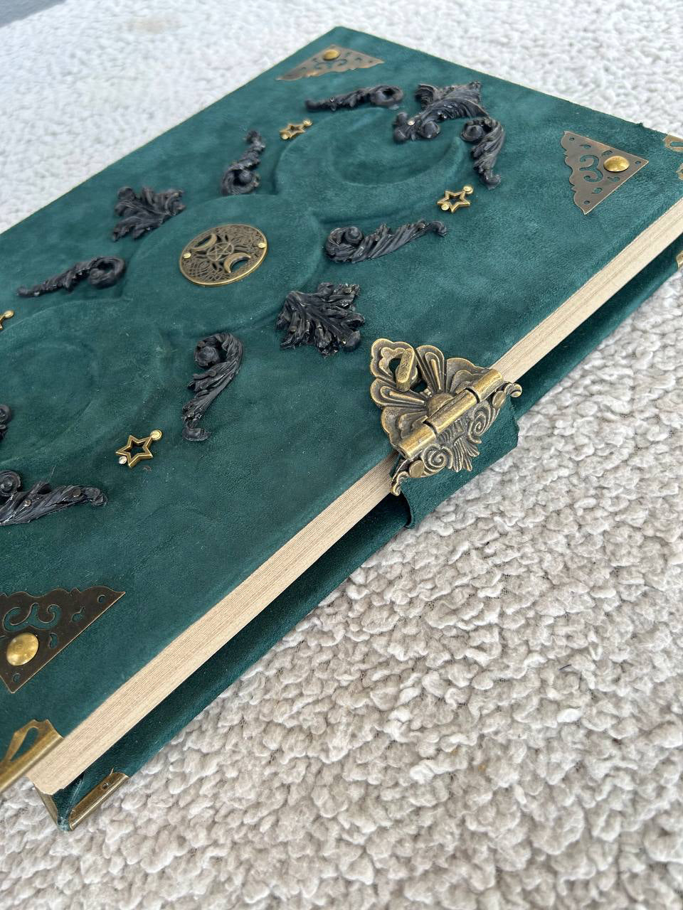 Triple Moon Grimoire - Handcrafted Lunar Witch Journal • Leather Book of Shadows