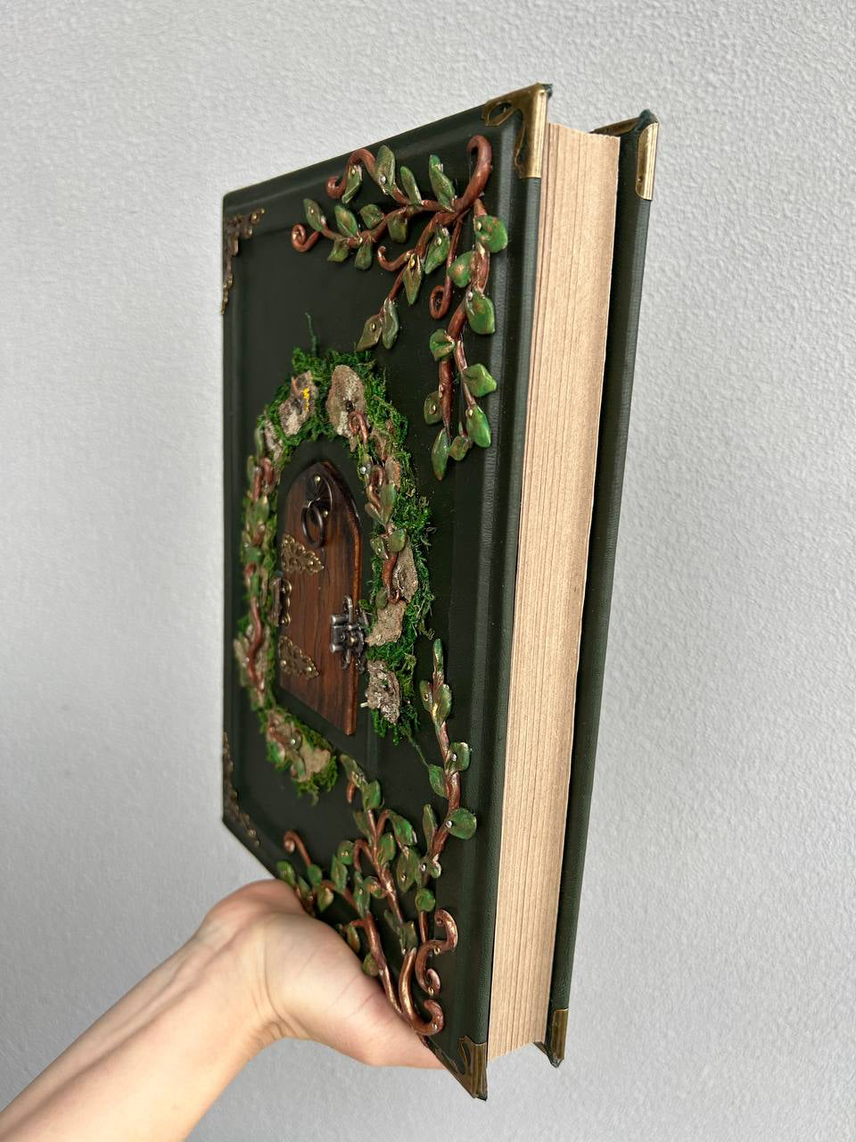 Secret Garden – A4 Handmade Enchanted Leather Grimoire with Miniature Door