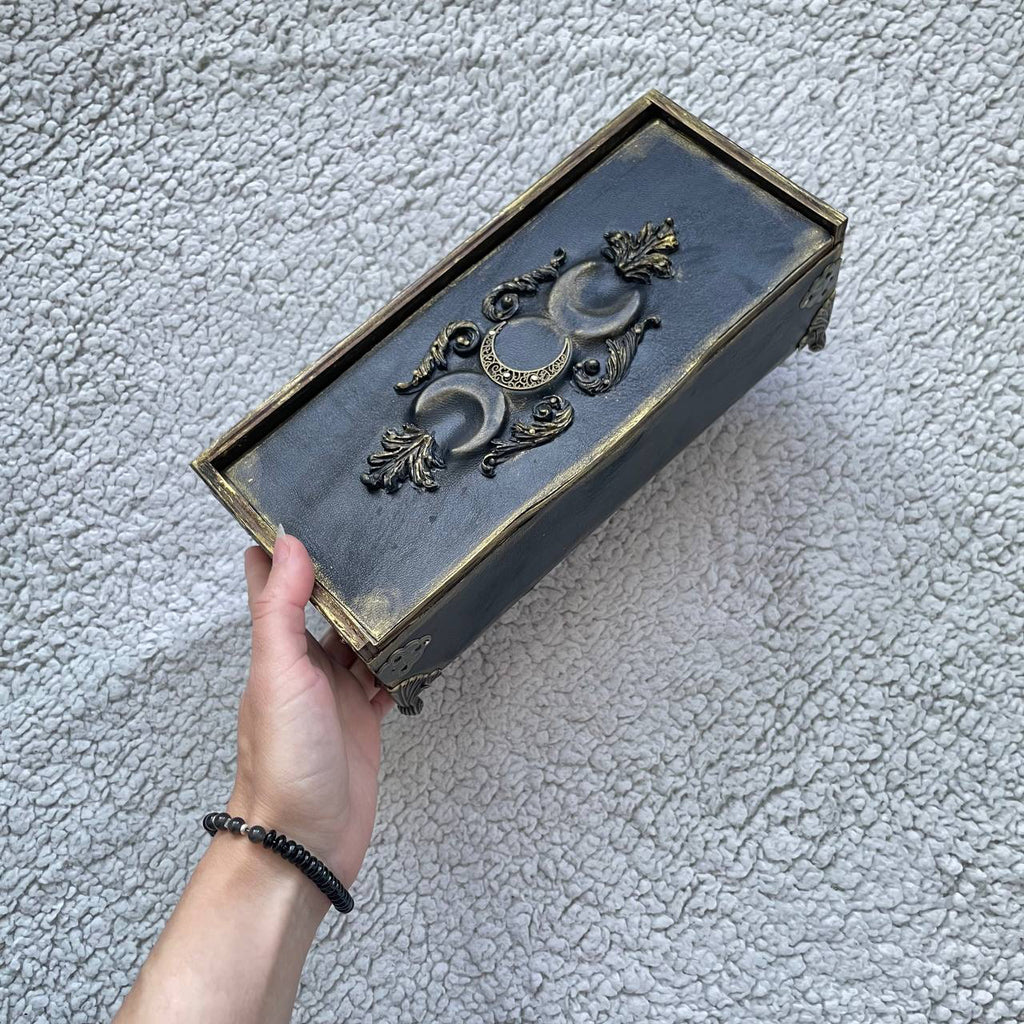 Black Moon Esoteric Set – Handmade Grimoire Duo & Gothic Witch Chest