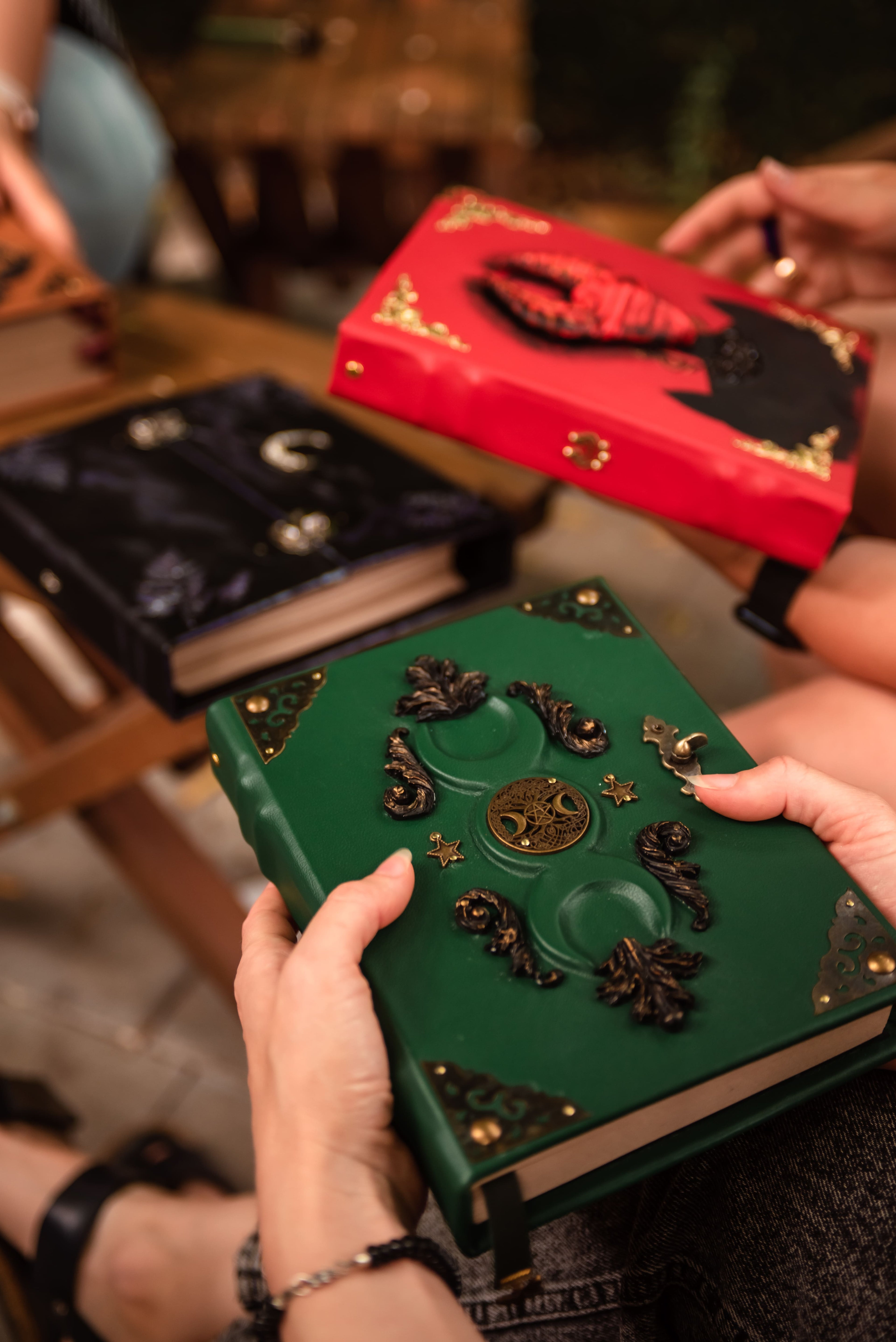 Green Moon Leather Grimoire | Handmade Triple Moon Journal for Witches & Spiritual Seekers