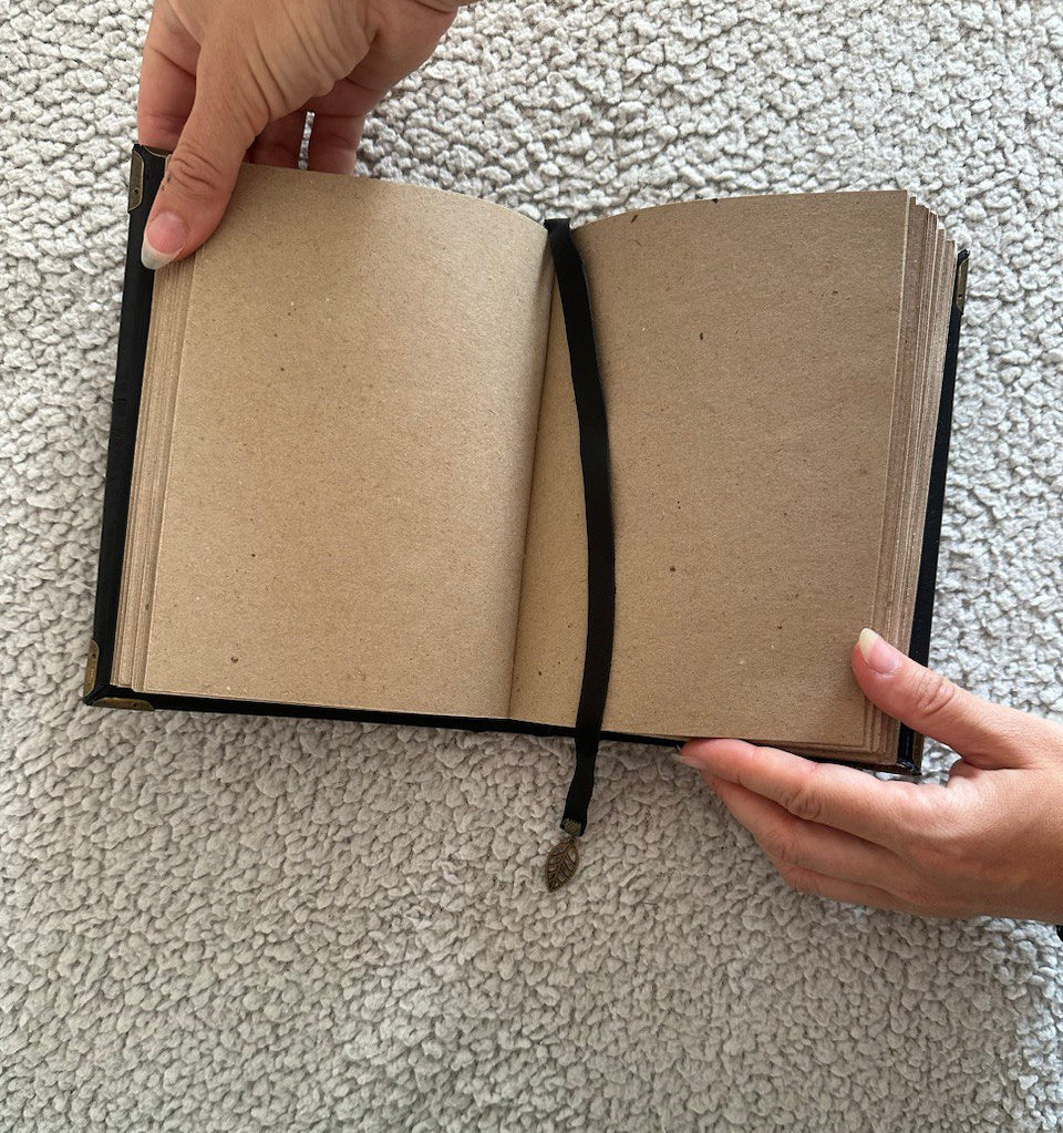 Tree of Life Genealogy Grimoire Handmade Black Leather Family History Journal • Space Endpaper