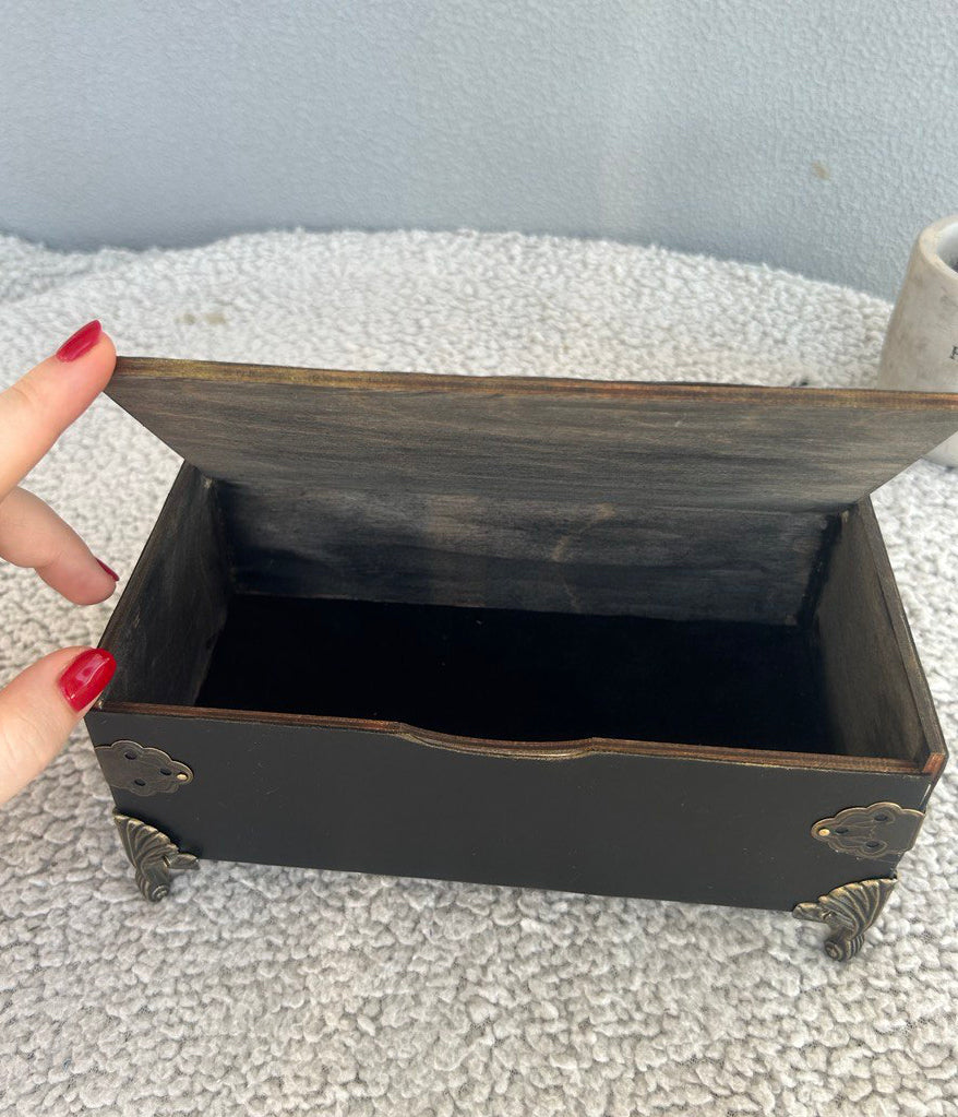 Gothic Black Leather Tarot Box – Witch Altar Storage for Runes & Jewelry