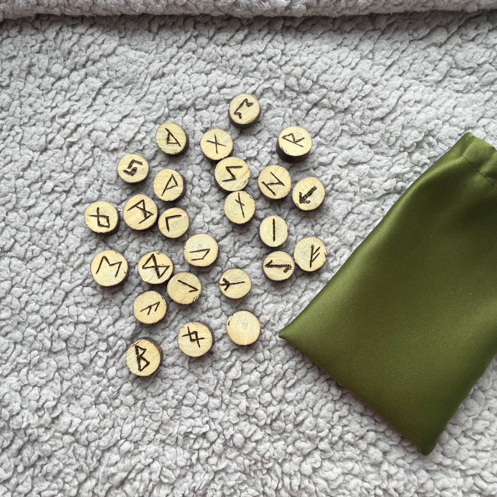 Handcrafted Elder Futhark Rune Set – 24 + 1 Blank Rune – Ash Wood Norse Divination Runes