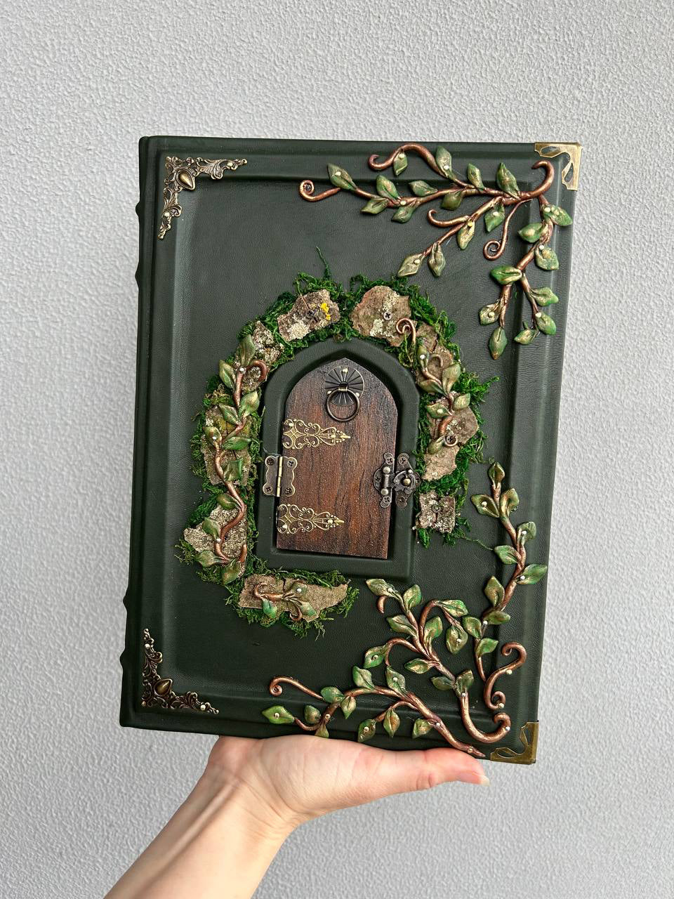 Secret Garden – A4 Handmade Enchanted Leather Grimoire with Miniature Door
