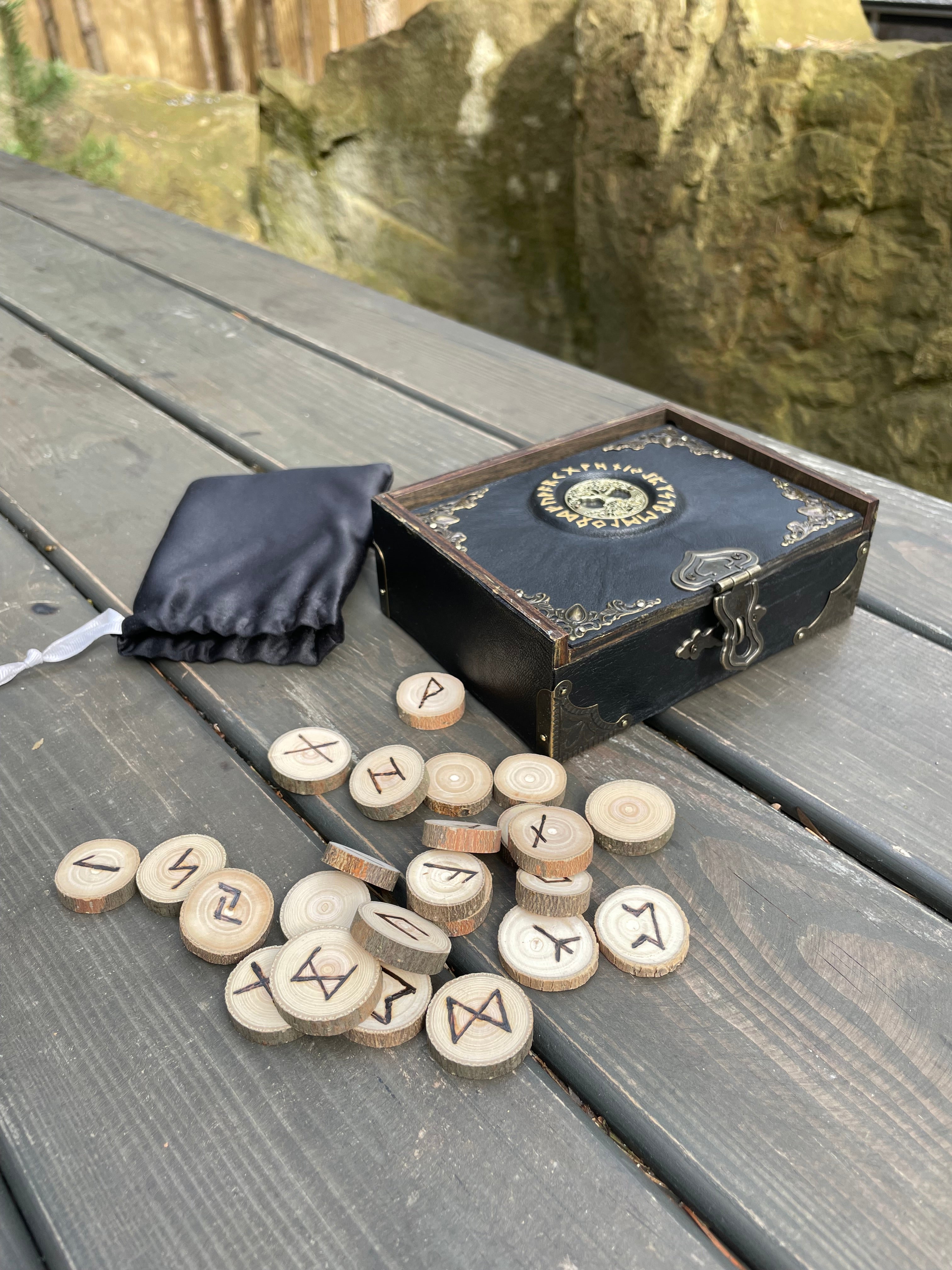 Handcrafted Elder Futhark Rune Set – 24 + 1 Blank Rune – Ash Wood Norse Divination Runes