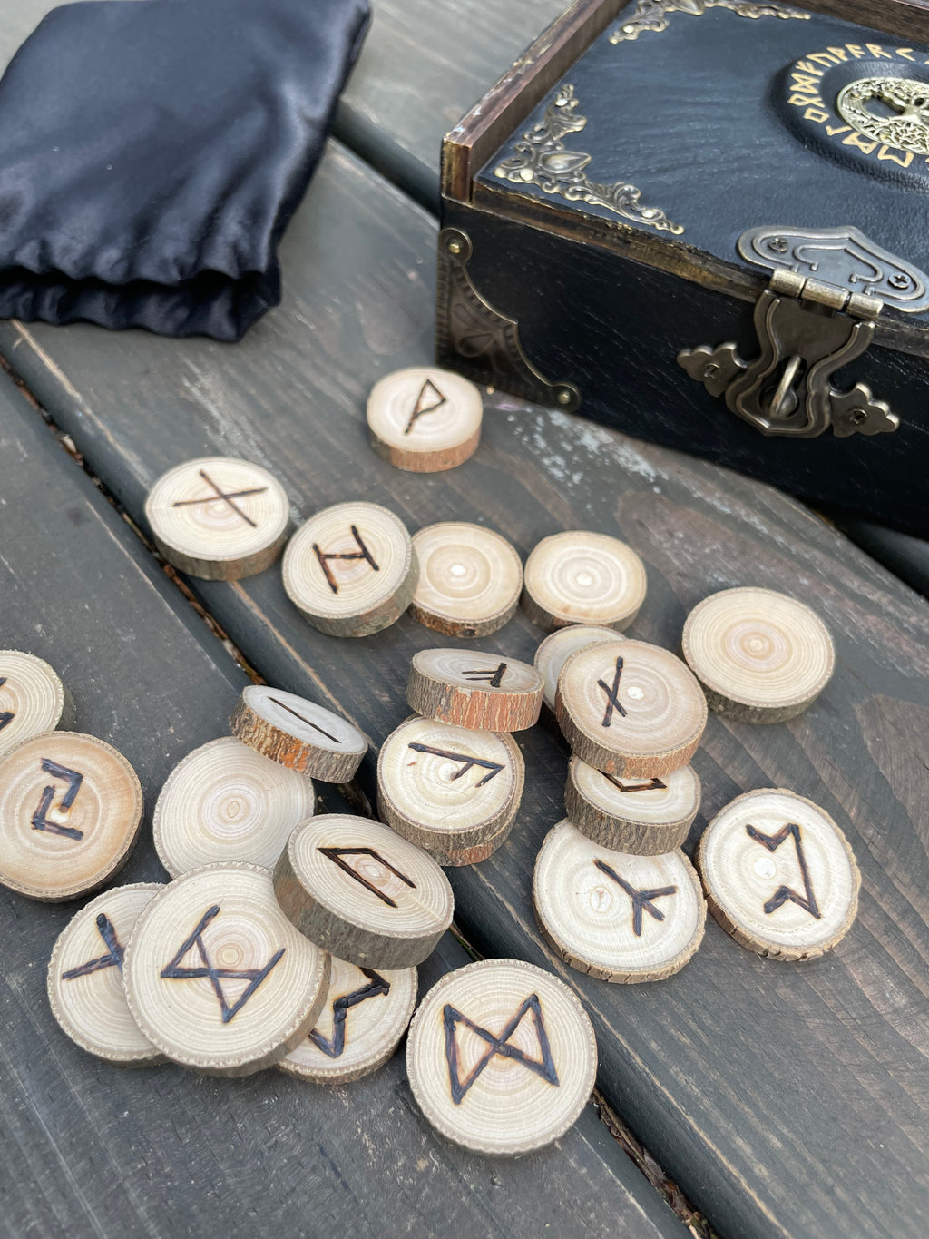 Handcrafted Elder Futhark Rune Set – 24 + 1 Blank Rune – Ash Wood Norse Divination Runes