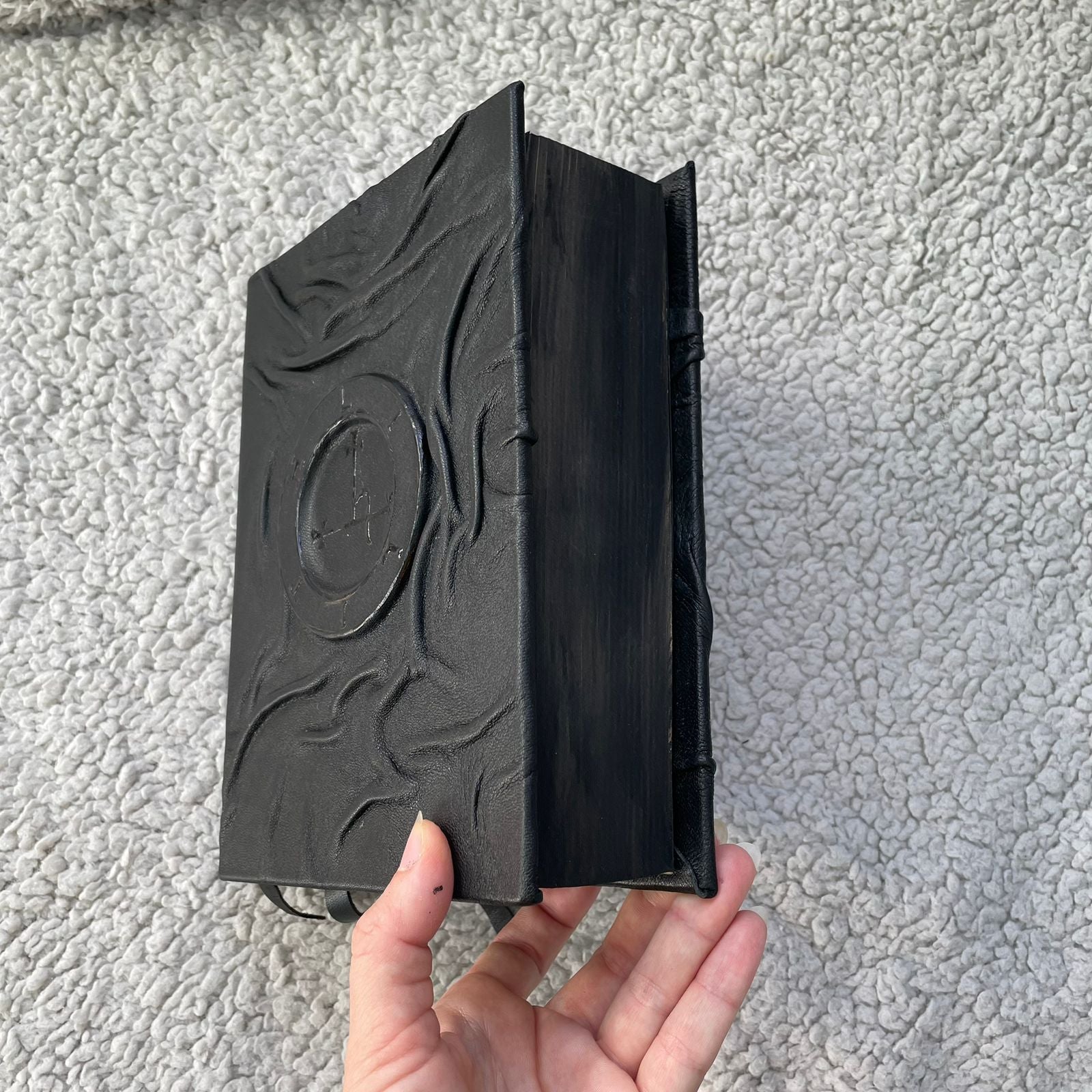 Dark Witchcraft Grimoire • Textured Black Leather • Lilith Sigil • Handmade Spellbook