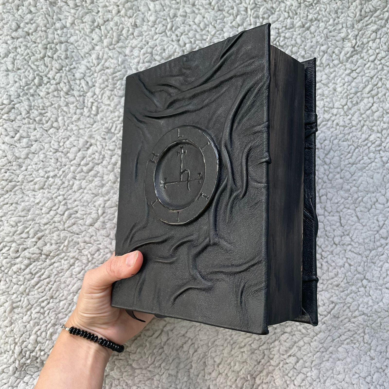 Dark Witchcraft Grimoire • Textured Black Leather • Lilith Sigil • Handmade Spellbook