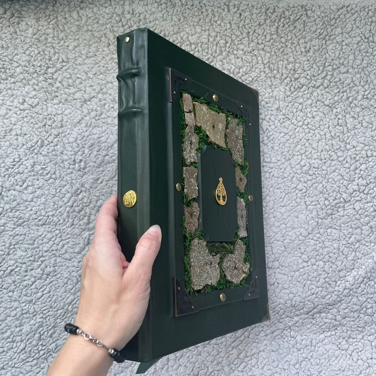 Deep Forest Grimoire - Handmade Leather Spellbook • Tree of Life Journal • Nature-Inspired Witchcraft Book