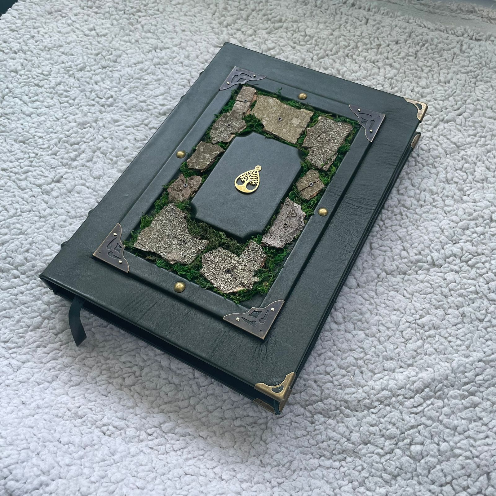 Deep Forest Grimoire - Handmade Leather Spellbook • Tree of Life Journal • Nature-Inspired Witchcraft Book