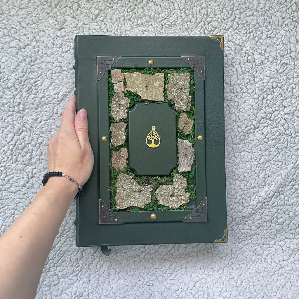 Deep Forest Grimoire - Handmade Leather Spellbook • Tree of Life Journal • Nature-Inspired Witchcraft Book
