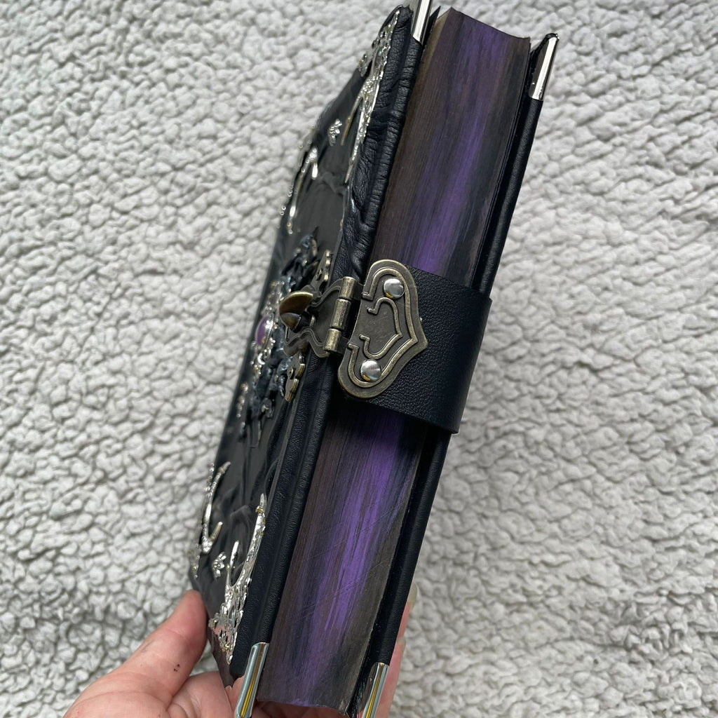 Gothic Leather Grimoire: Amethyst & Silver - Handmade Witchcraft Journal