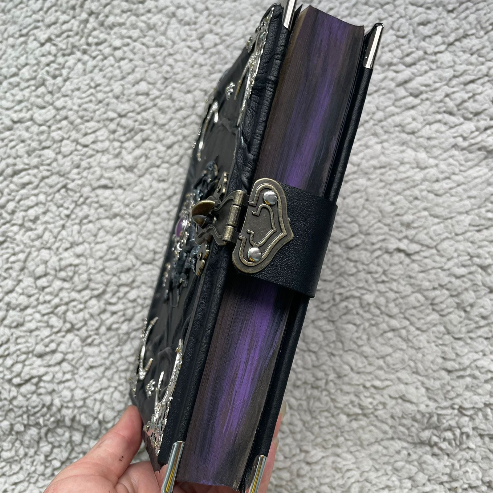 Gothic Leather Grimoire: Amethyst & Silver - Handmade Witchcraft Journal