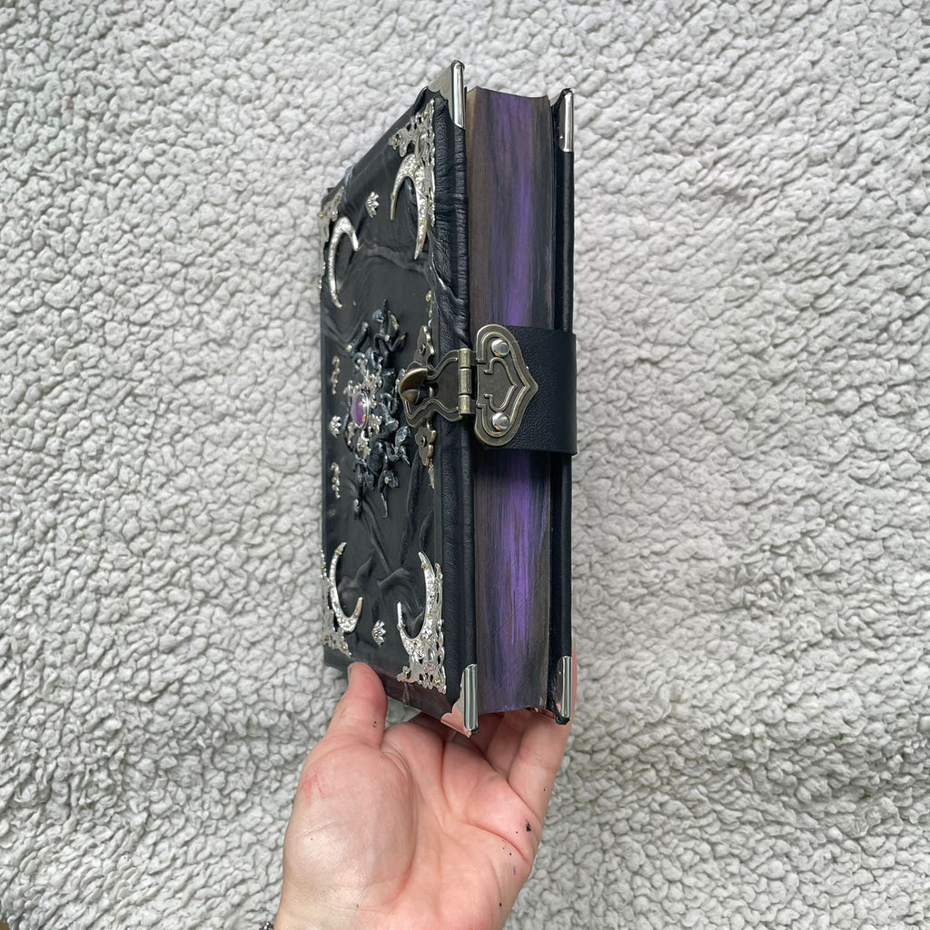 Gothic Leather Grimoire: Amethyst & Silver - Handmade Witchcraft Journal