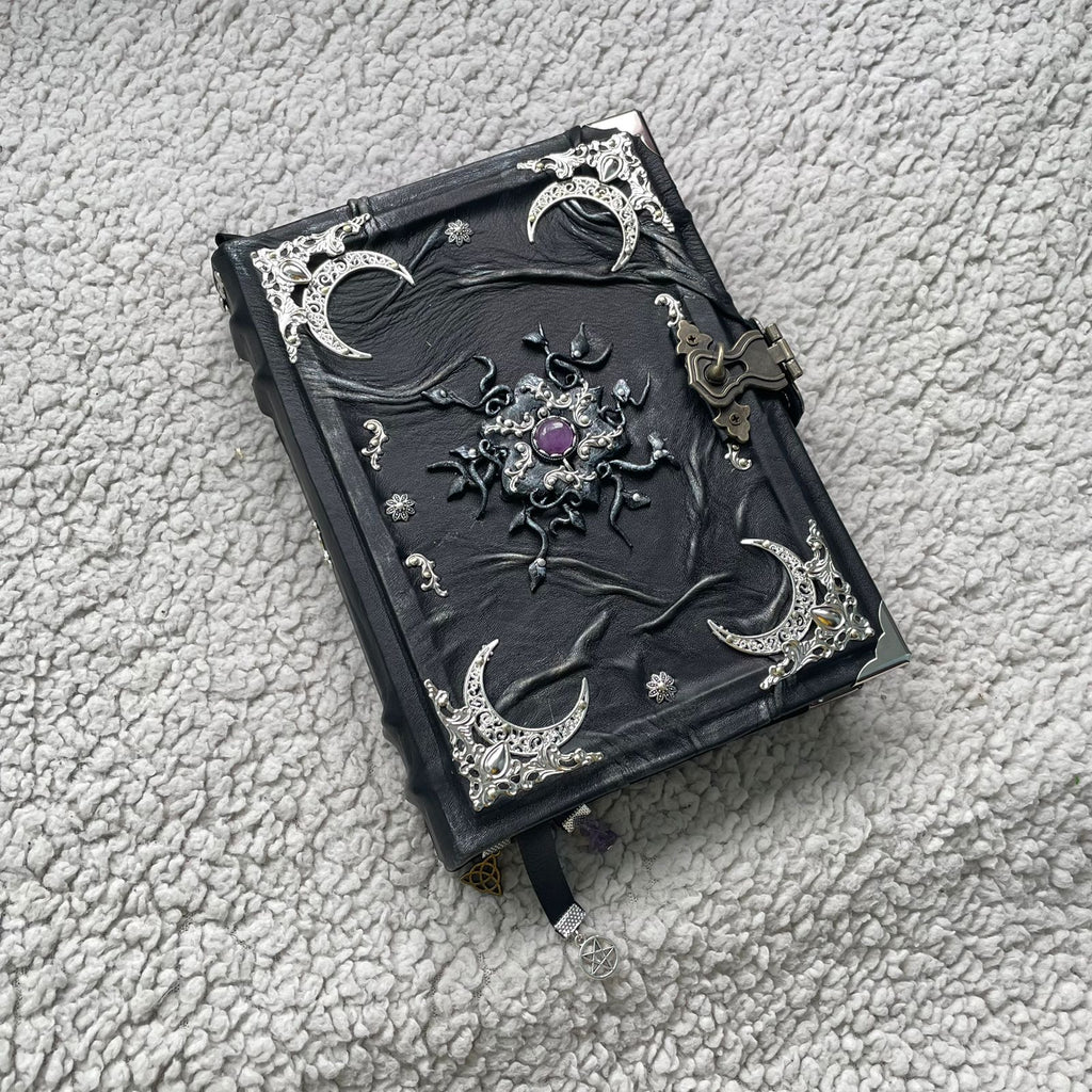 Gothic Leather Grimoire: Amethyst & Silver - Handmade Witchcraft Journal