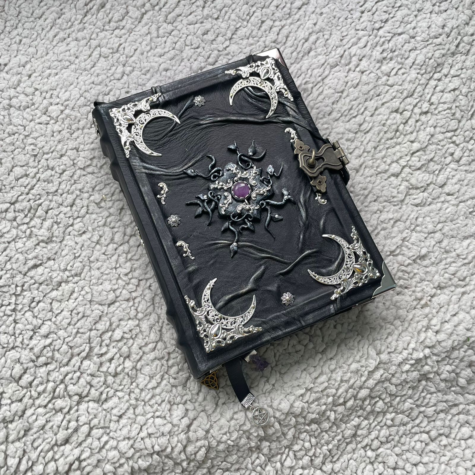 Gothic Leather Grimoire: Amethyst & Silver - Handmade Witchcraft Journal