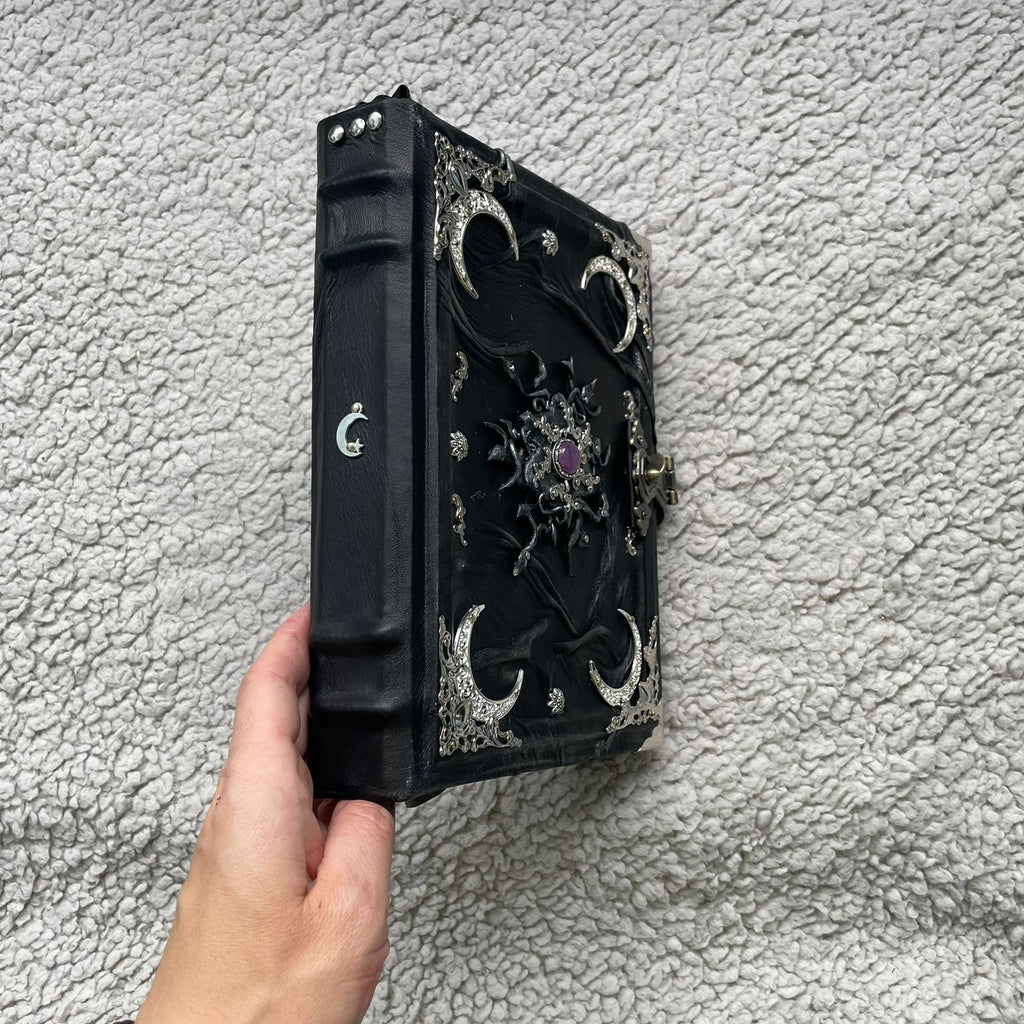Gothic Leather Grimoire: Amethyst & Silver - Handmade Witchcraft Journal